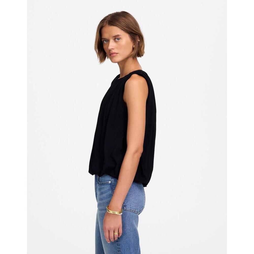 Madewell Black Pleated Sleeveless Tank Top - Picture 2 of 6